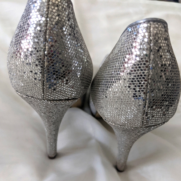 Maripe Silver Shimmer Peep Toe Heels - Picture 6 of 7